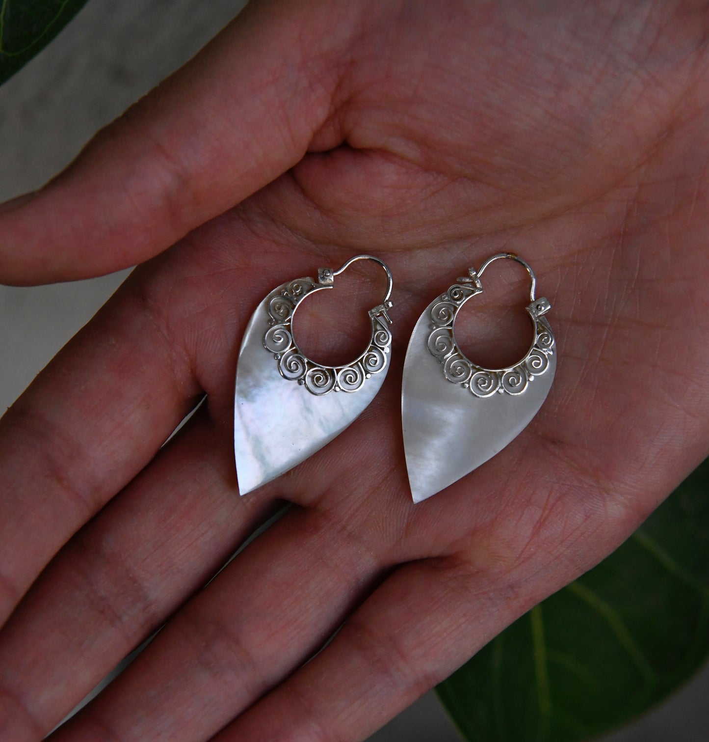 Mother-of-Pearl Drop Hoops