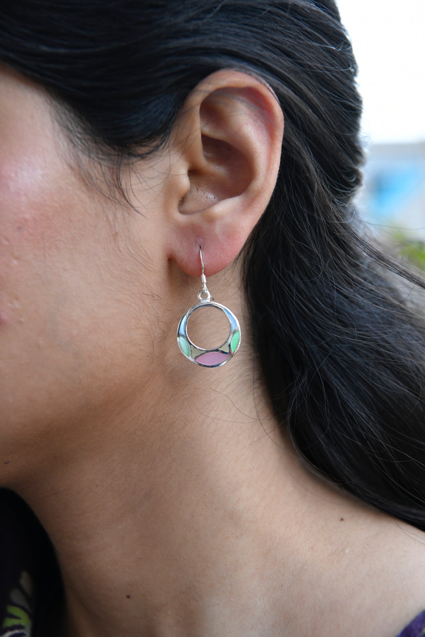 Mother-of-Pearl Multicolor Spiral Earrings