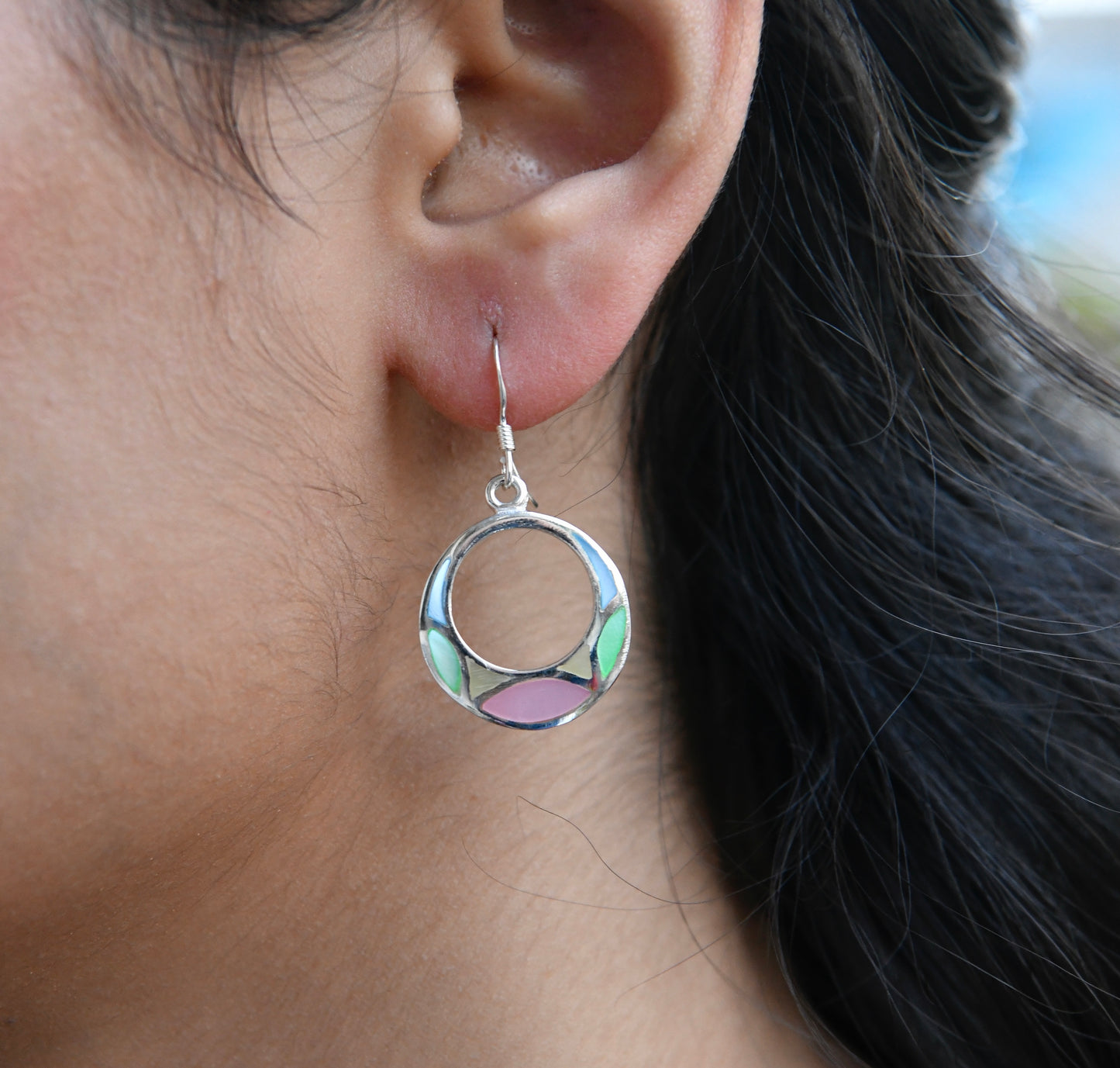 Mother-of-Pearl Multicolor Spiral Earrings