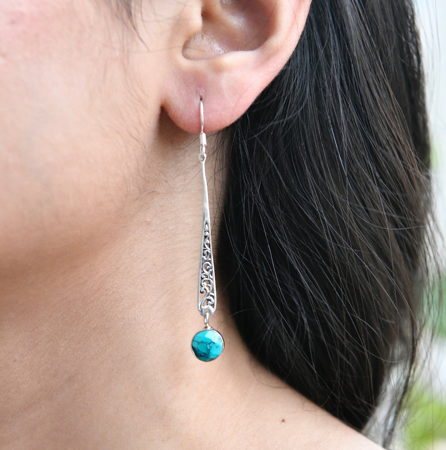 Turquoise Drop Silver Earrings