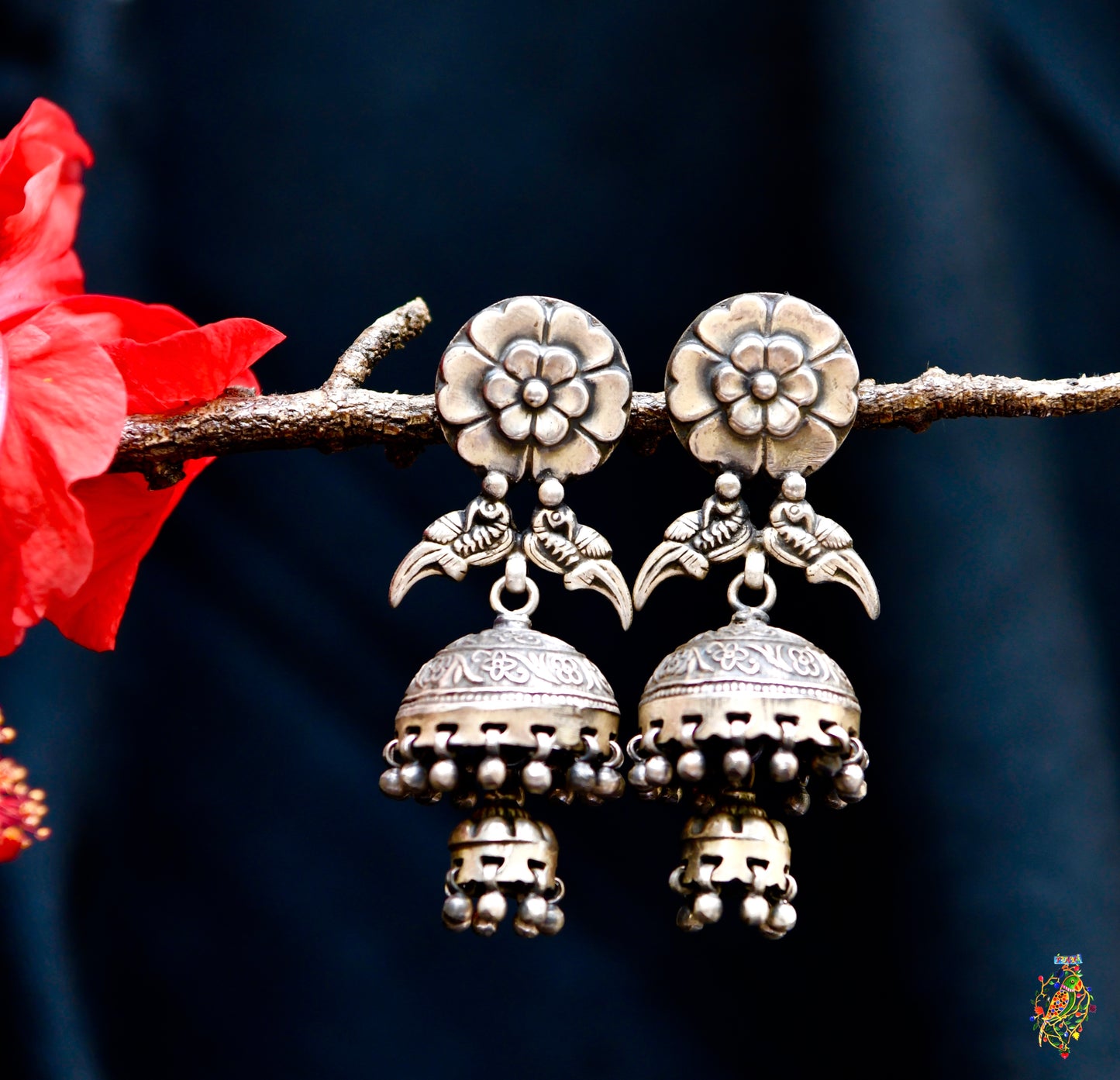 Parrot Double Jhumki Earrings
