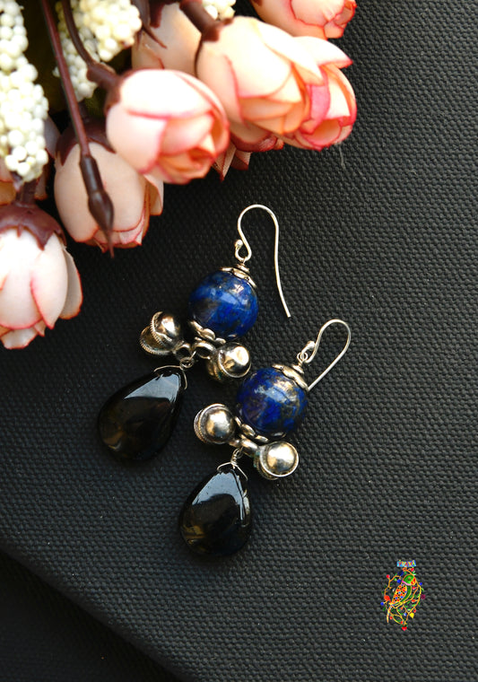 Lapis and Smoky Quartz Drop Earrings
