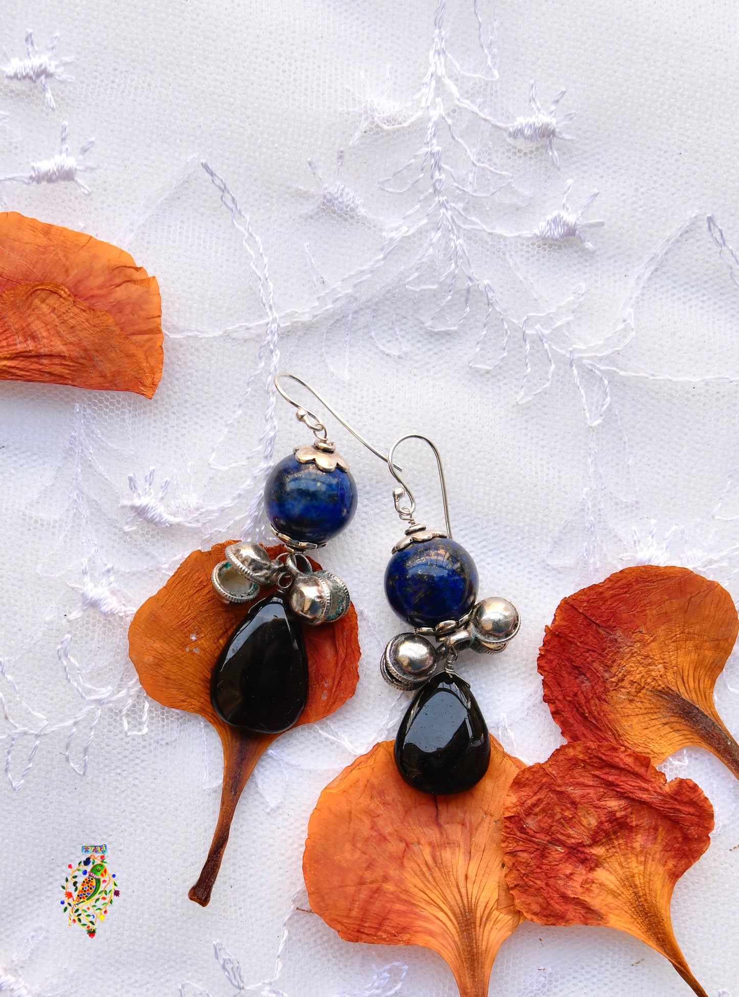 Lapis and Smoky Quartz Drop Earrings