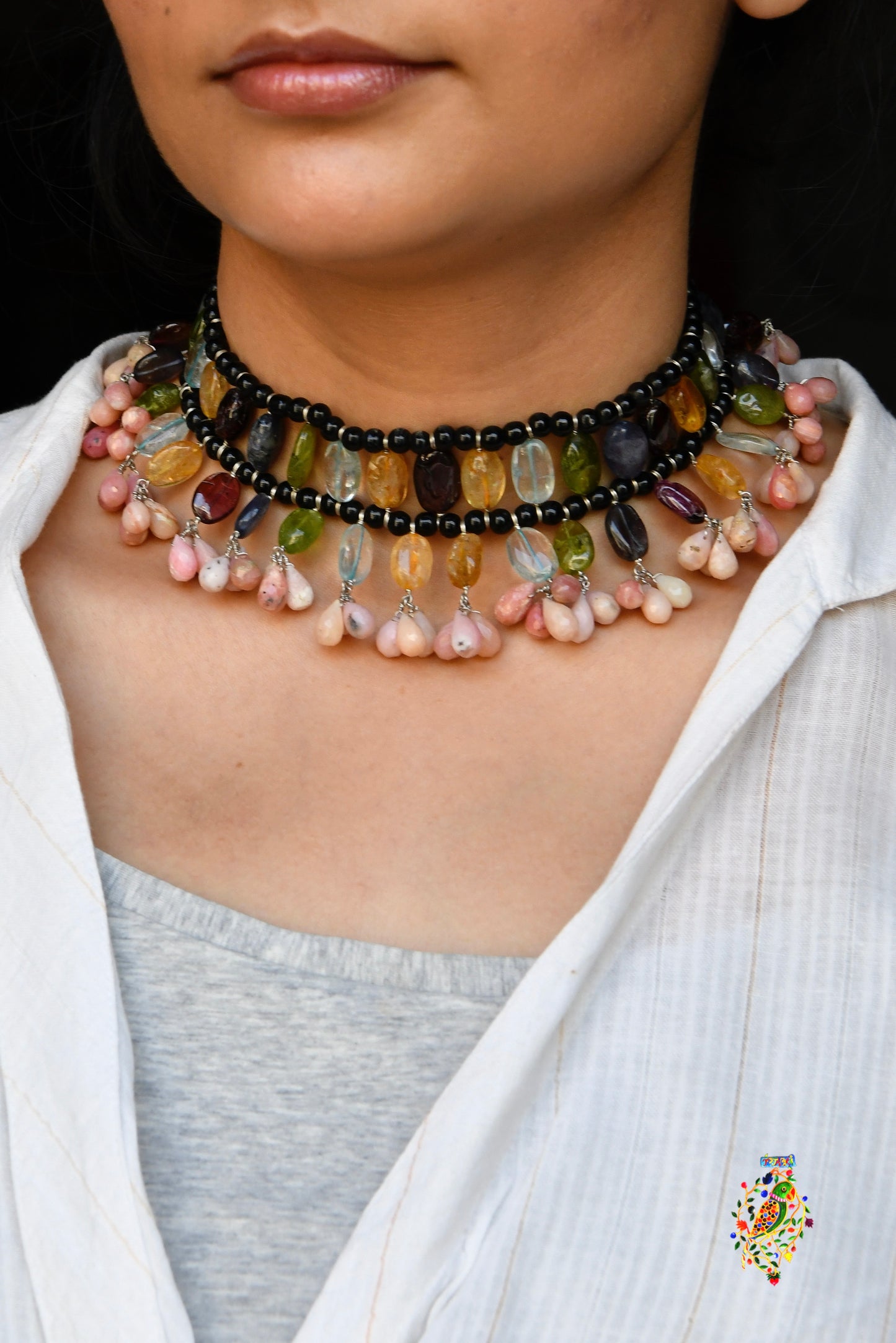 Natural Stones And Silver Designer Necklace