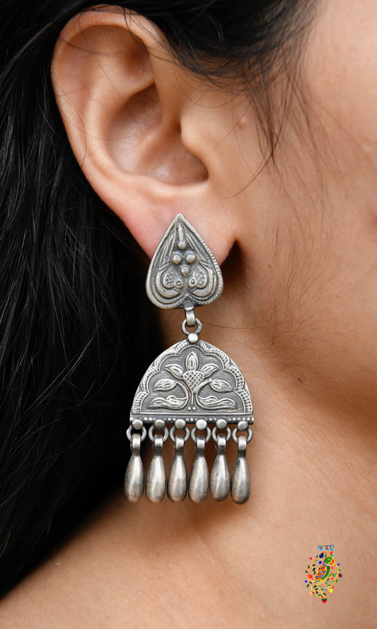 Tribal Hibiscus Silver Earrings