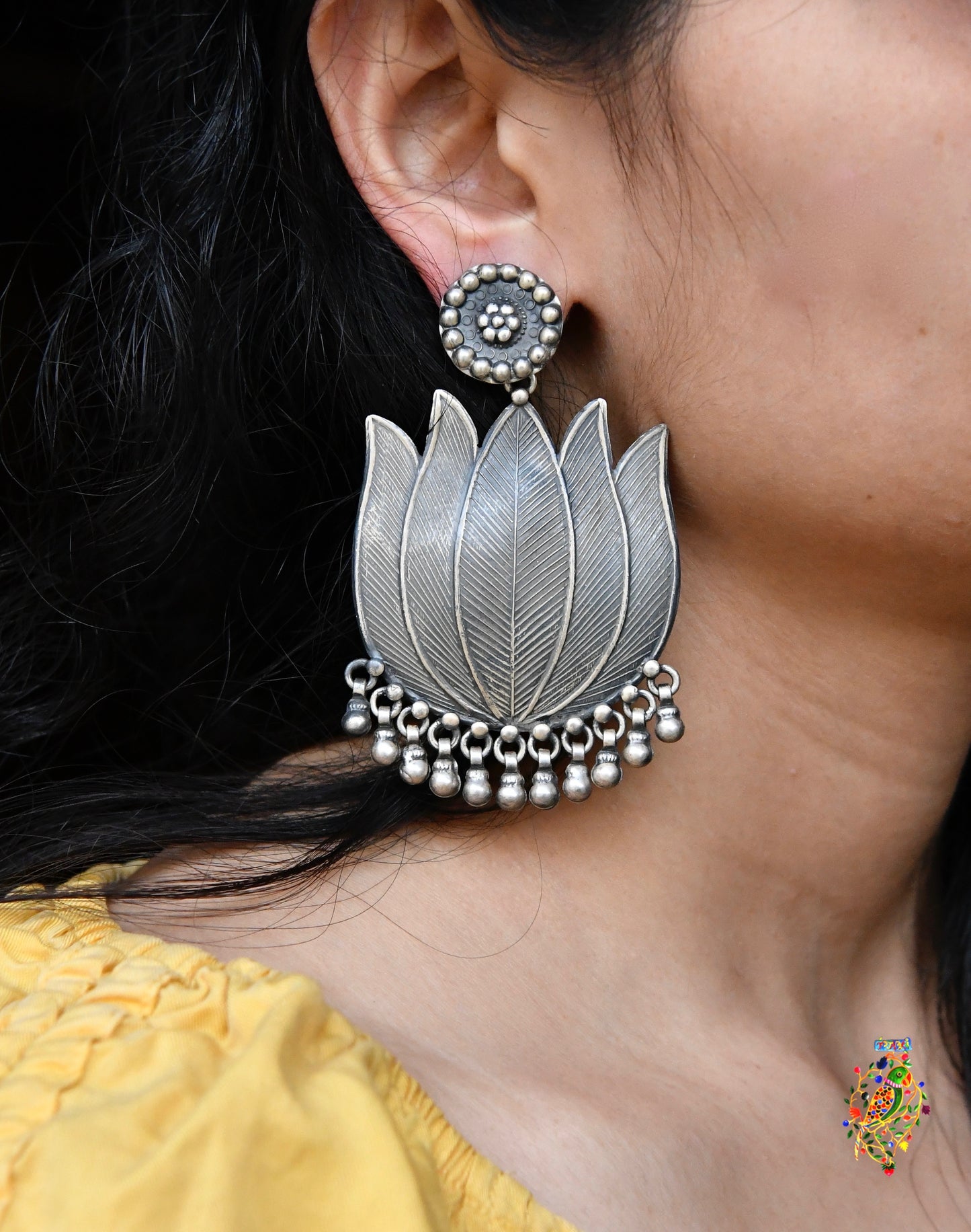Hibiscus Big Lotus Silver Earrings