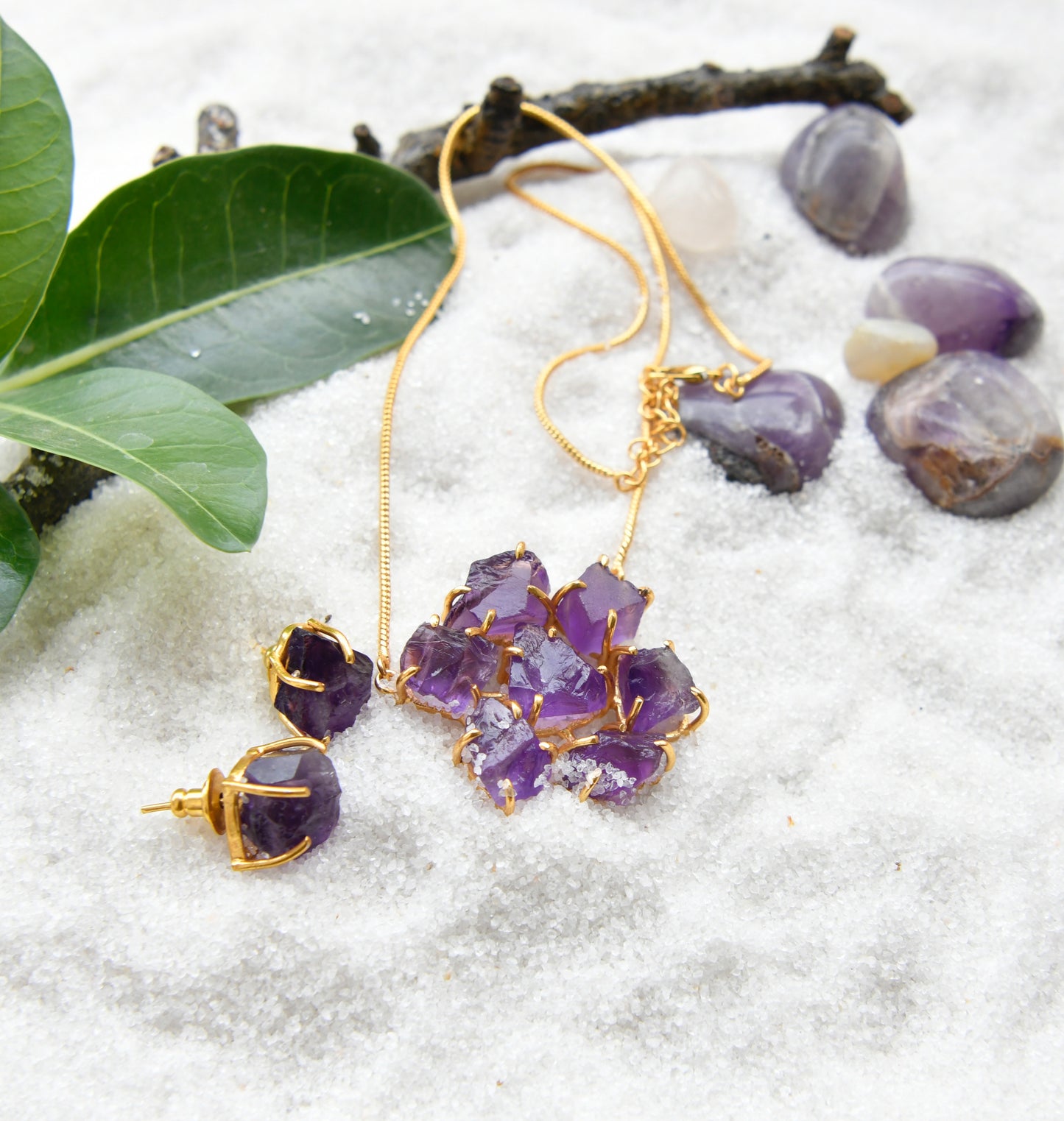 Uncut Amethyst Studs
