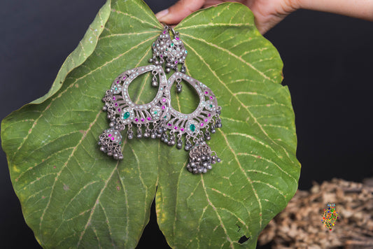 Vintage Punjabi Jadau Silver Chandbalis