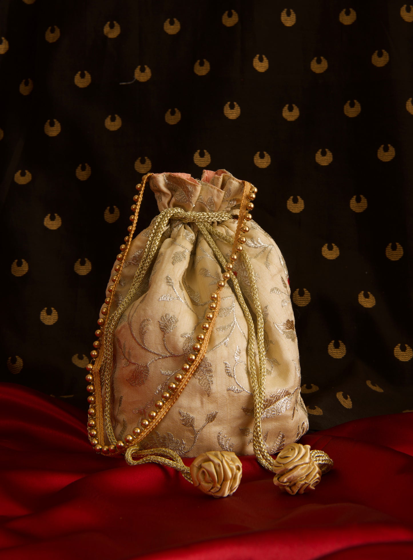 Beige Banarasi Silk Potli