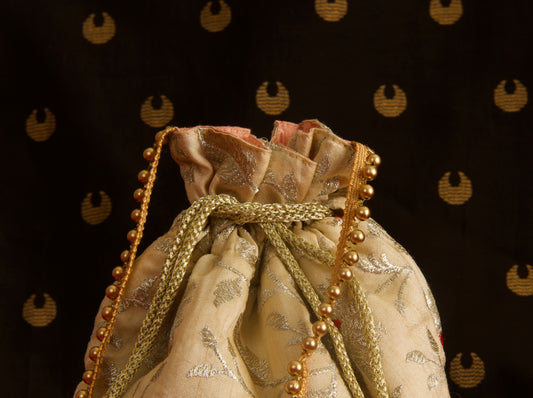 Beige Banarasi Silk Potli