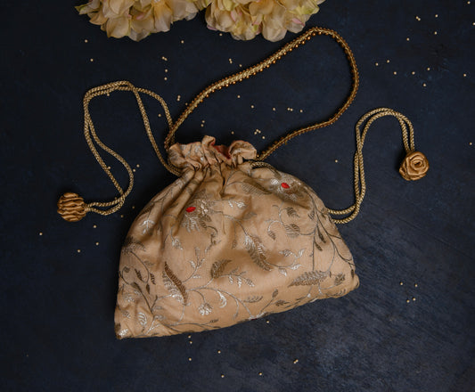 Beige Banarasi Silk Potli II