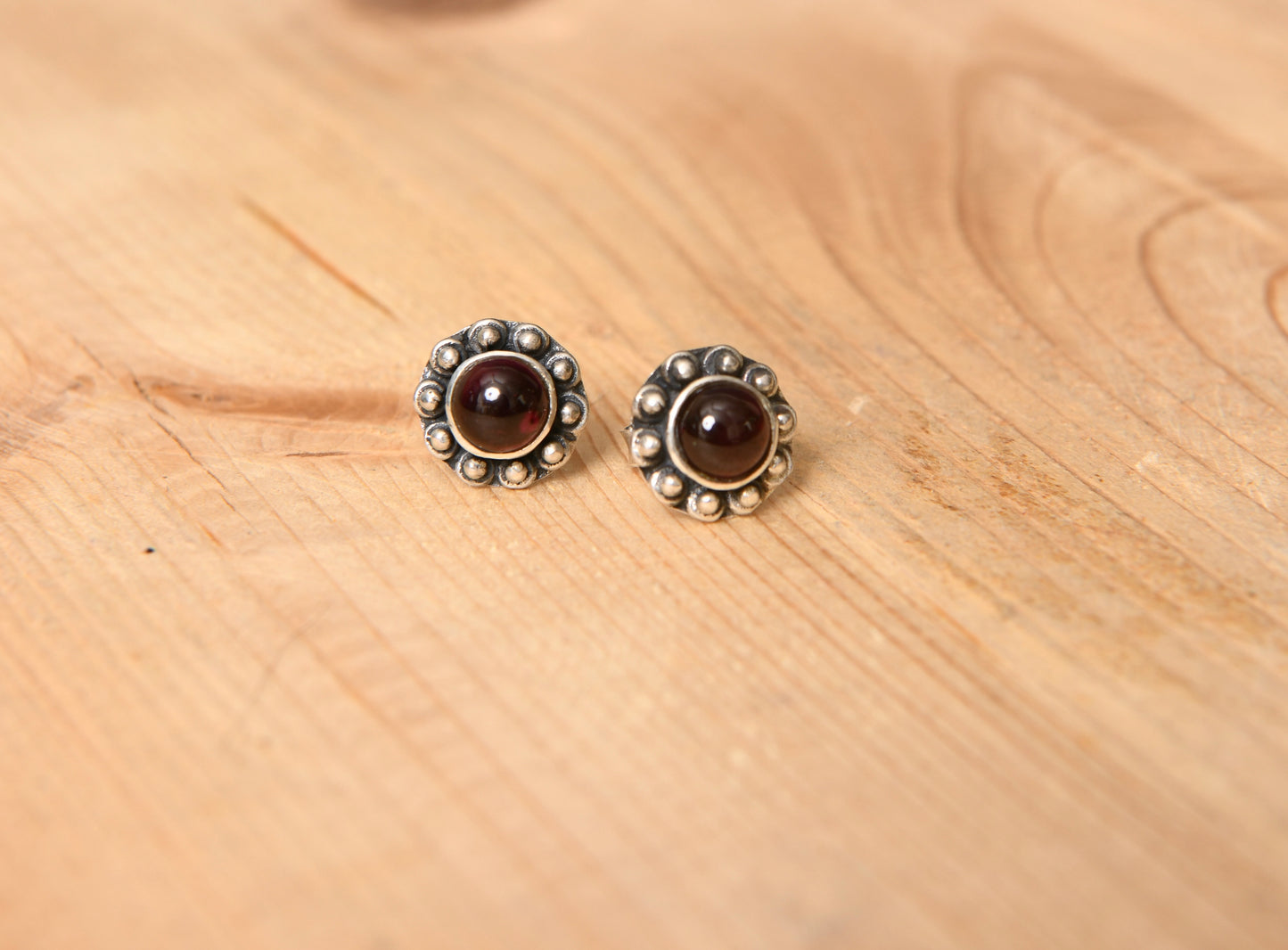 Silver Garnet Studs