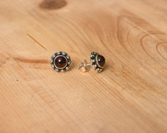 Silver Garnet Studs