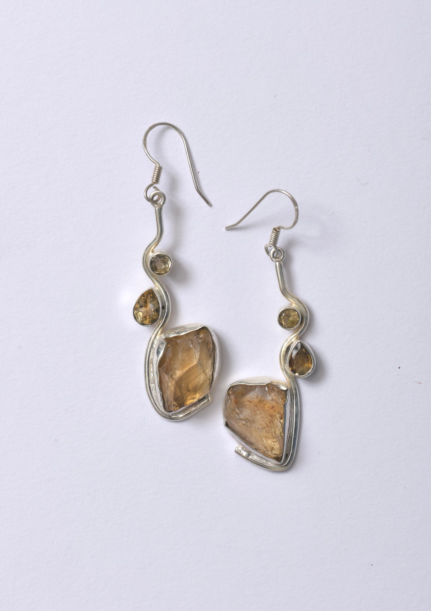Uncut Citrine Silver Earrings