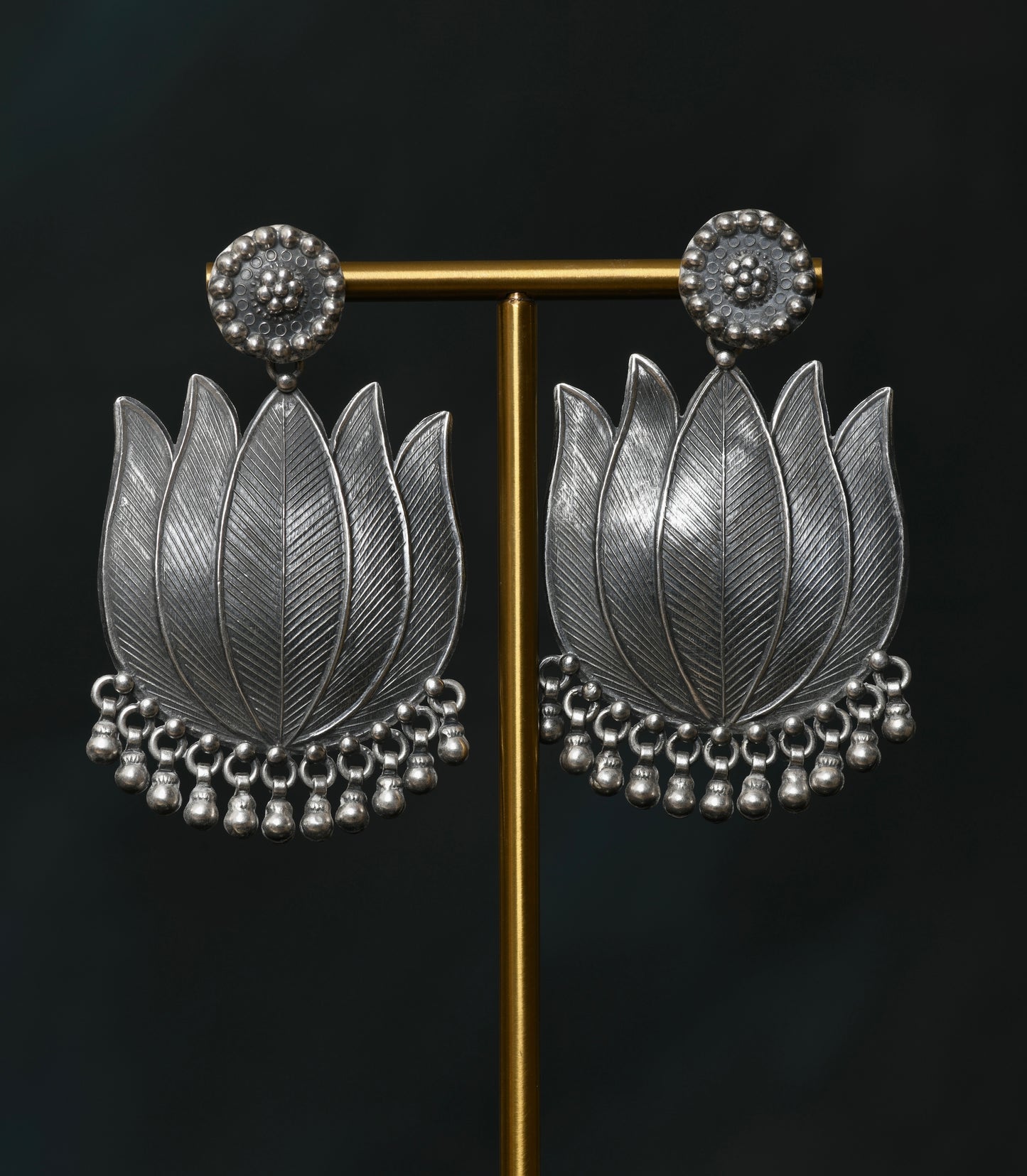 Hibiscus Big Lotus Silver Earrings