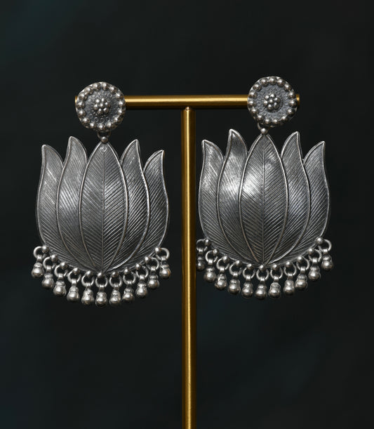 Hibiscus Big Lotus Silver Earrings