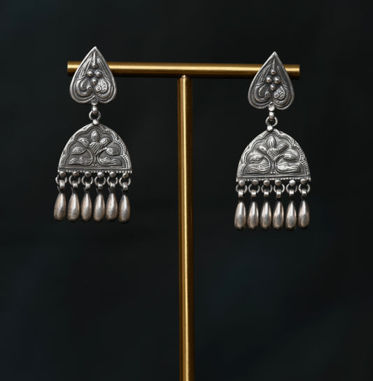 Tribal Hibiscus Silver Earrings