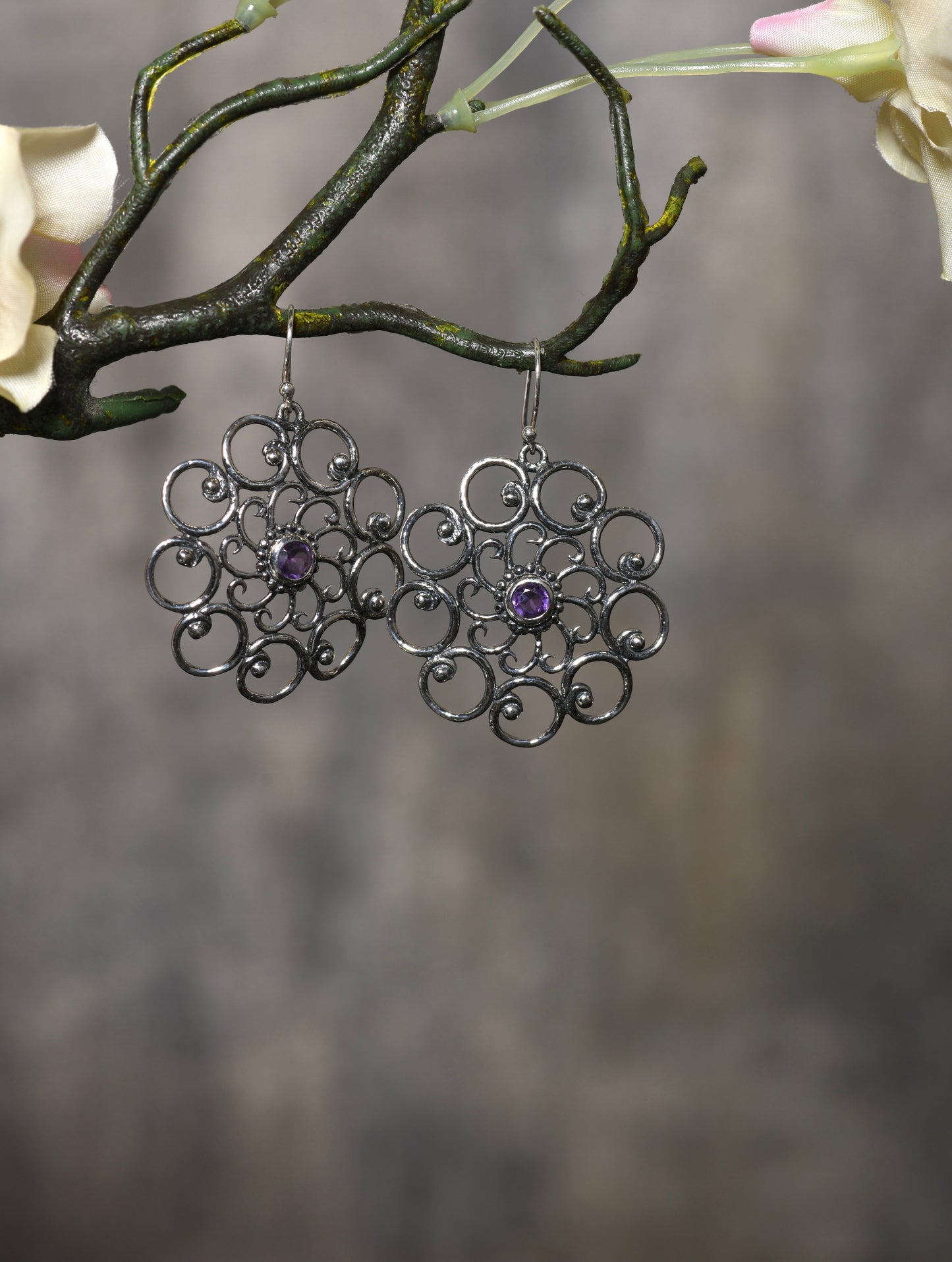 Amethyst Flower Earrings
