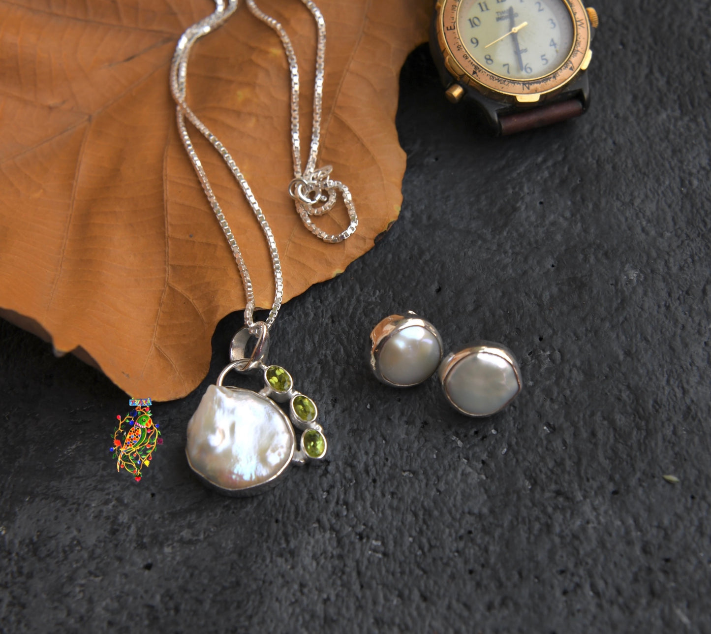 Pearl Peridot Pendant Set