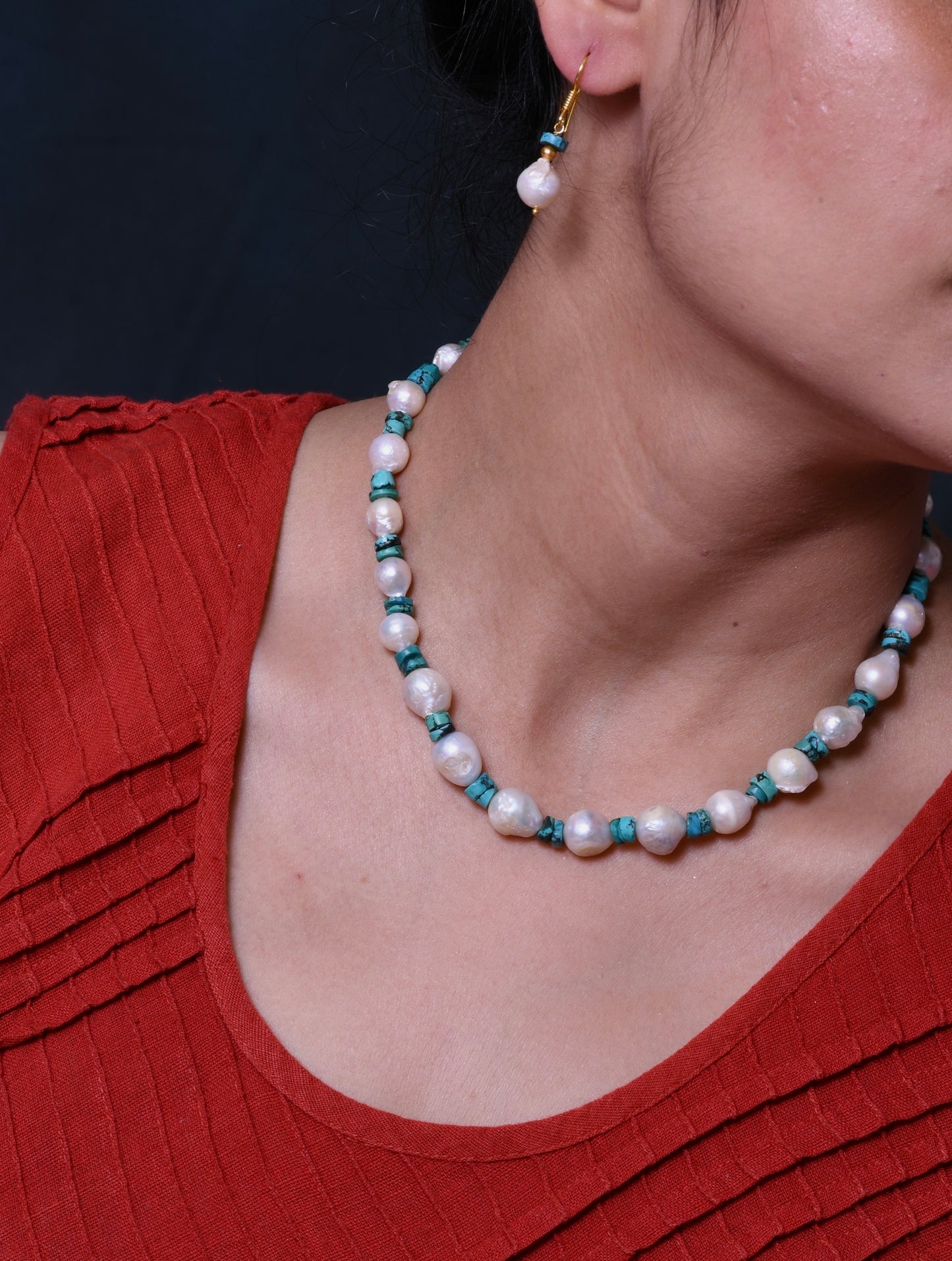 Baroque Pearl-Turquoise Classic Necklace Set