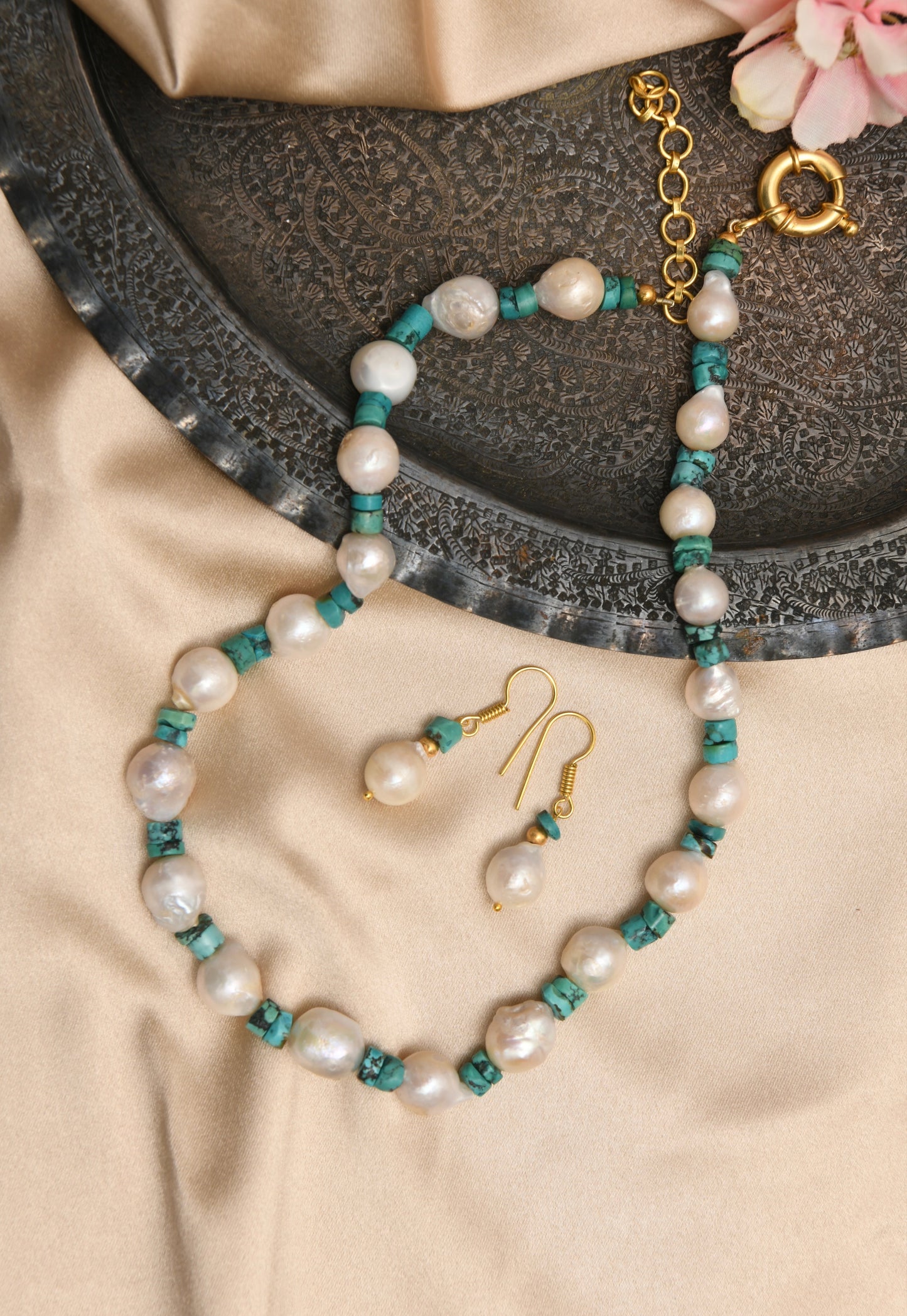Baroque Pearl-Turquoise Classic Necklace Set