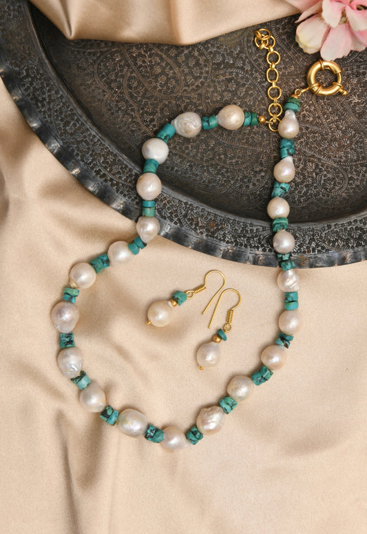 Baroque Pearl-Turquoise Classic Necklace Set