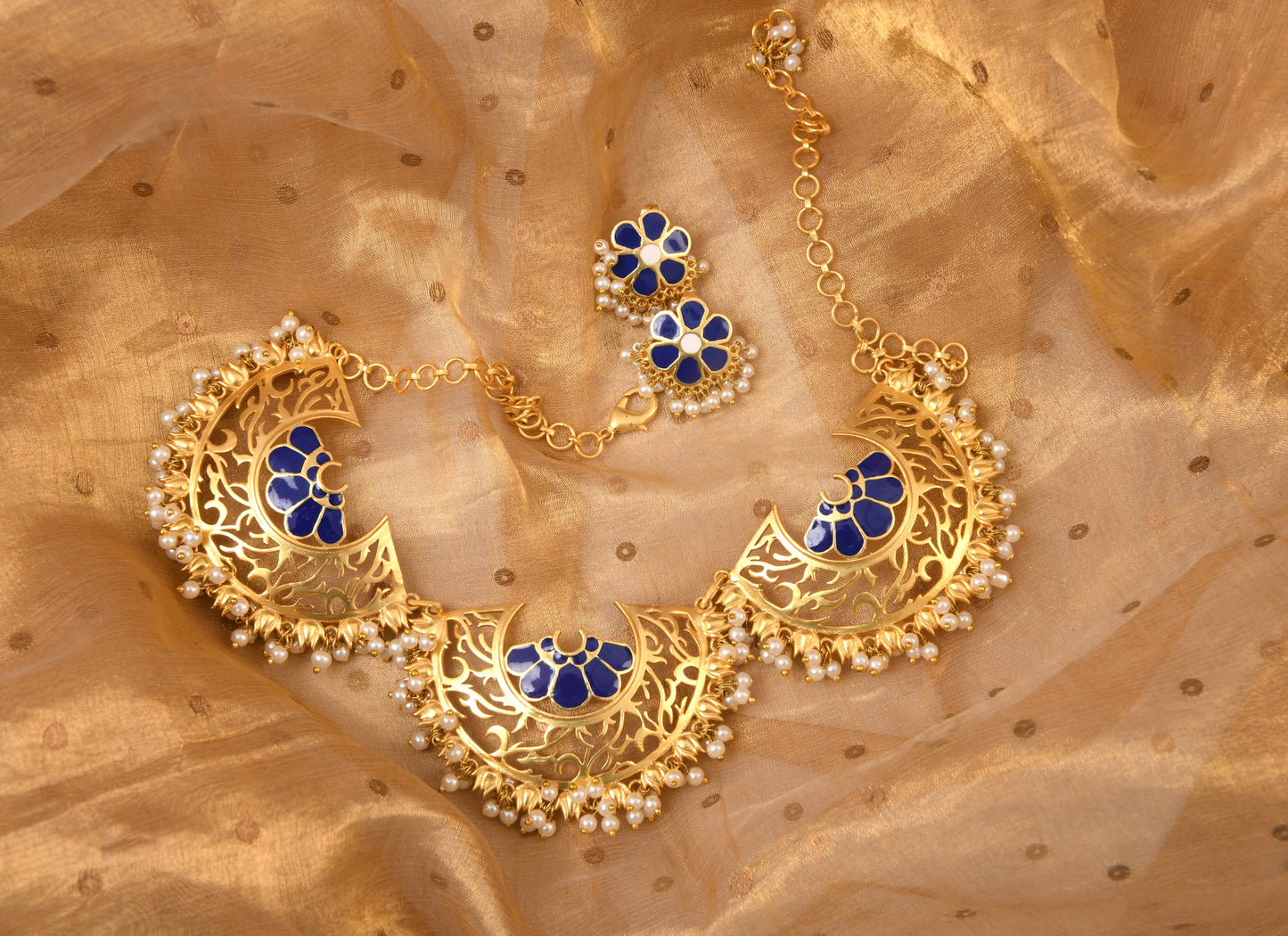 Maharani Necklace with Mogra Studs (Blue)