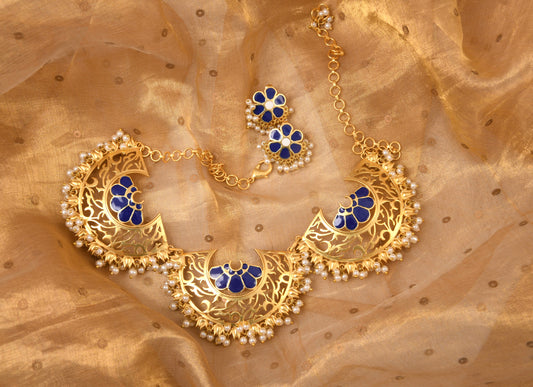 Maharani Necklace with Mogra Studs (Blue)