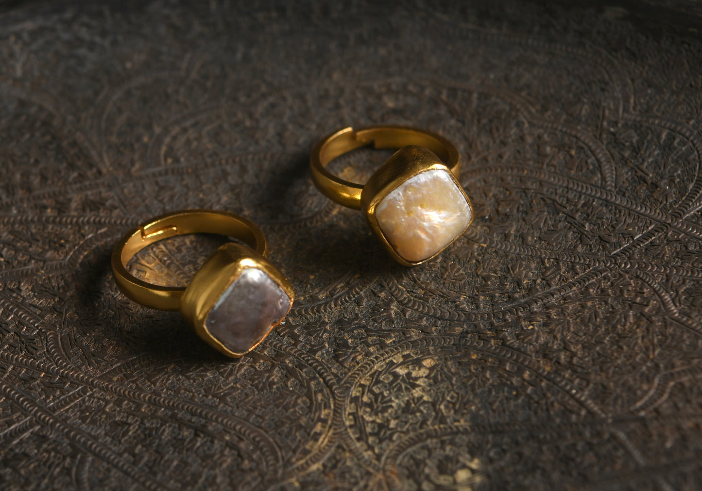 White Square Pearl Ring