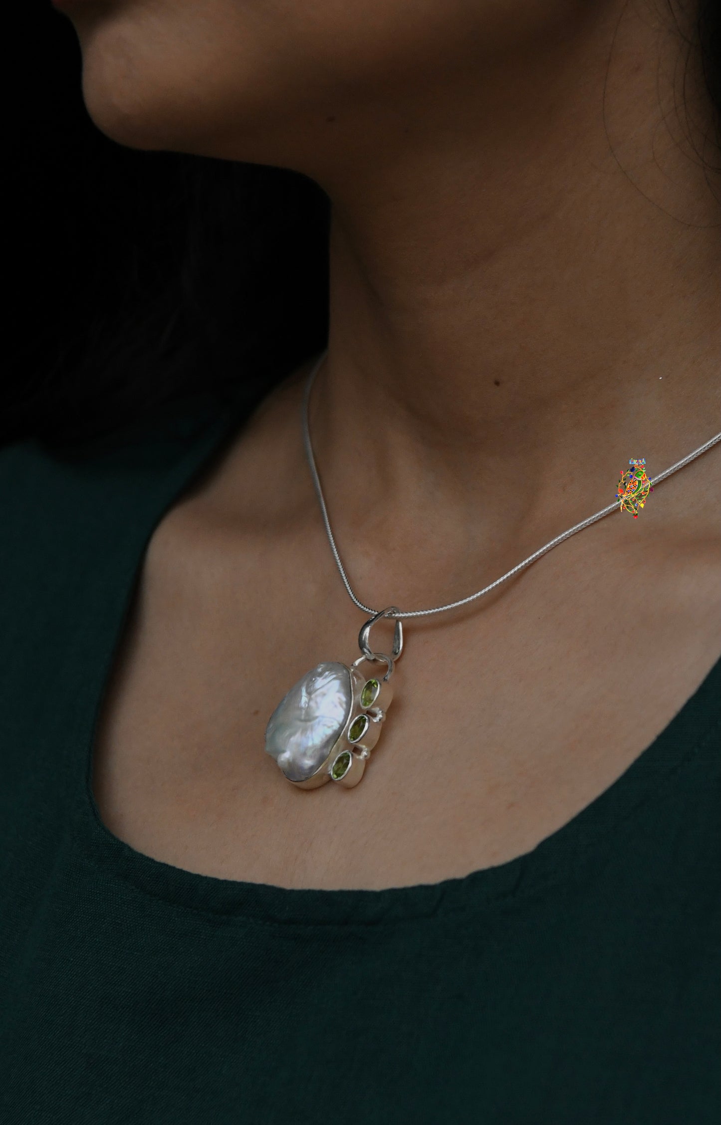 Pearl Peridot Pendant Set with Chain