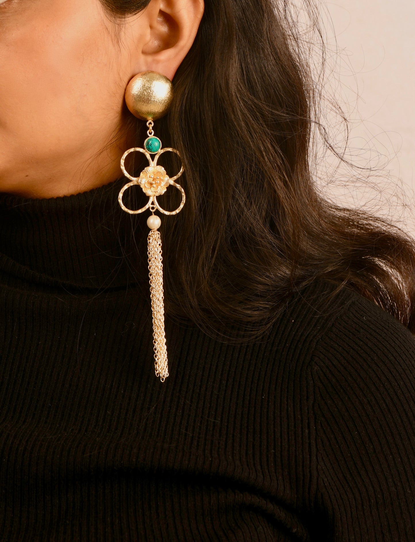 Turquoise Pearl Fall Danglers