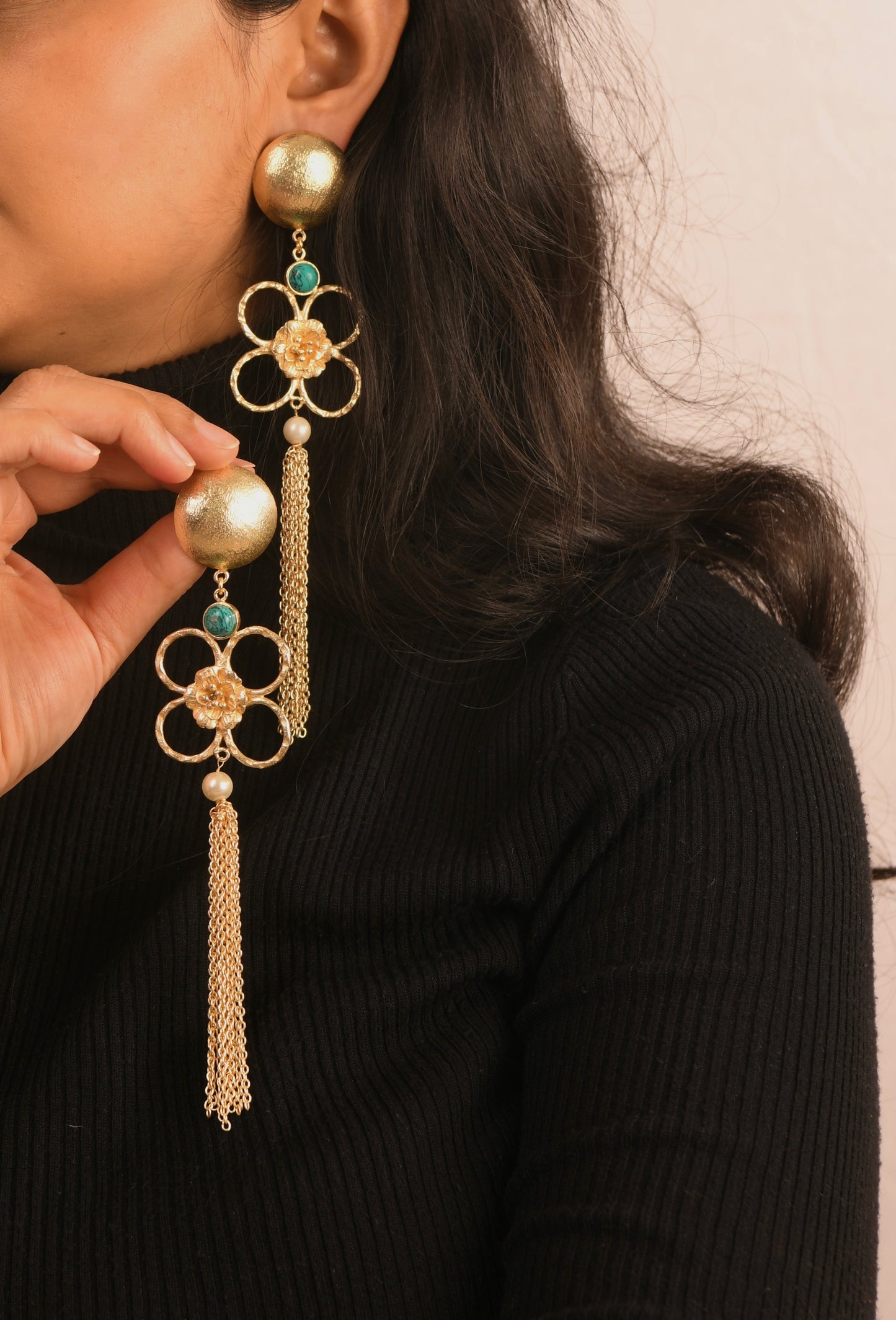 Turquoise Pearl Fall Danglers