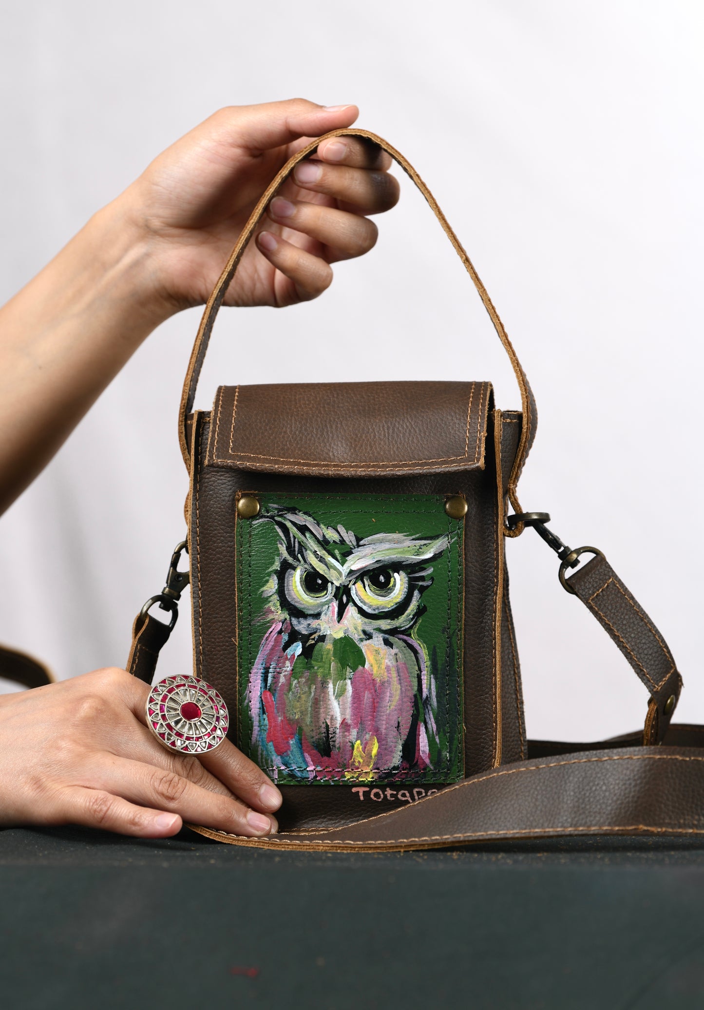 Hoot in the Woods Bag Hand Painted Mobile Sling