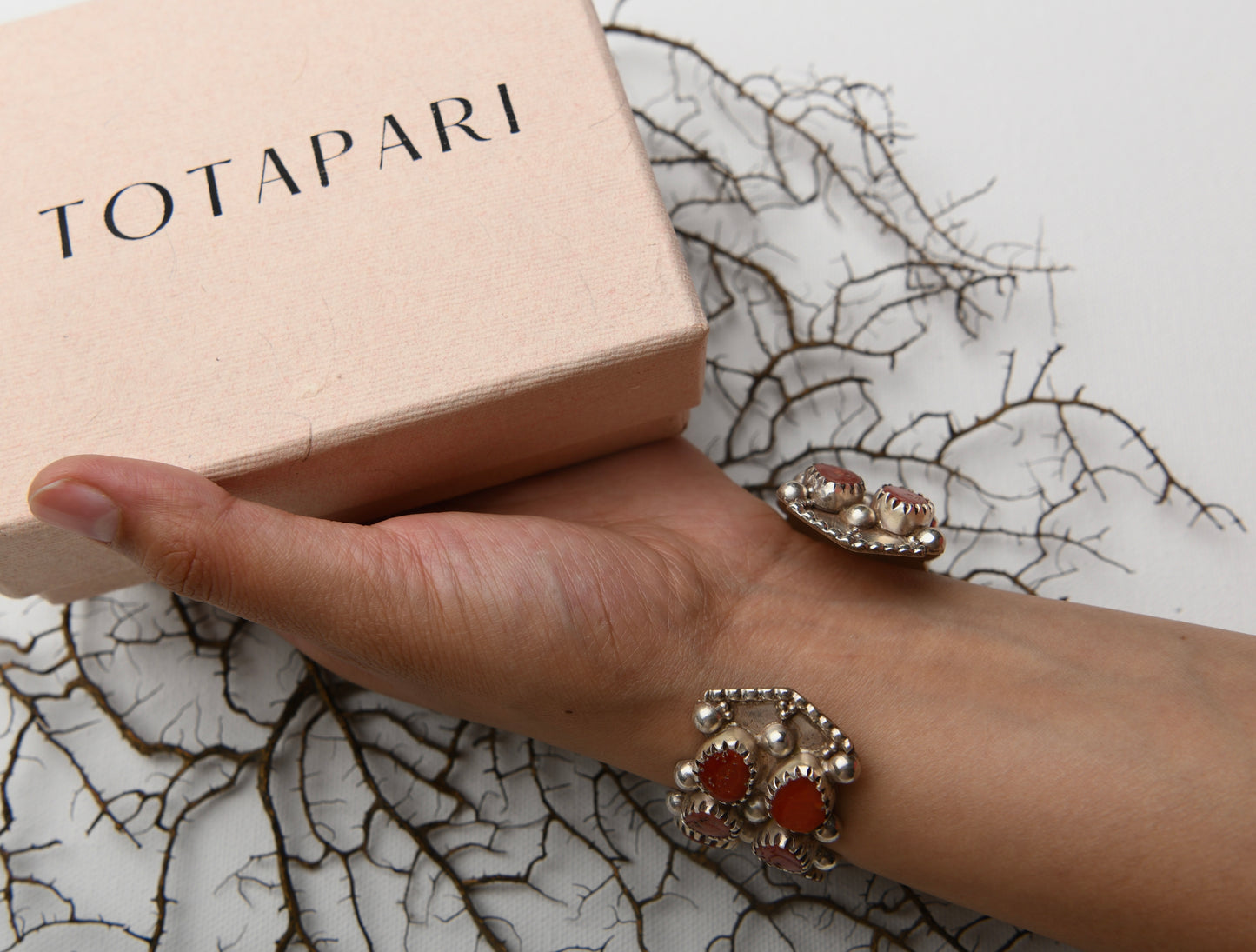 Coral Tibetan Silver Cuff