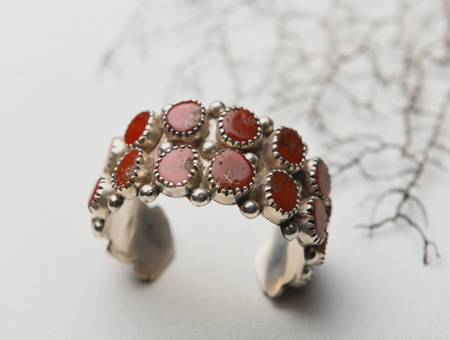 Coral Tibetan Silver Cuff