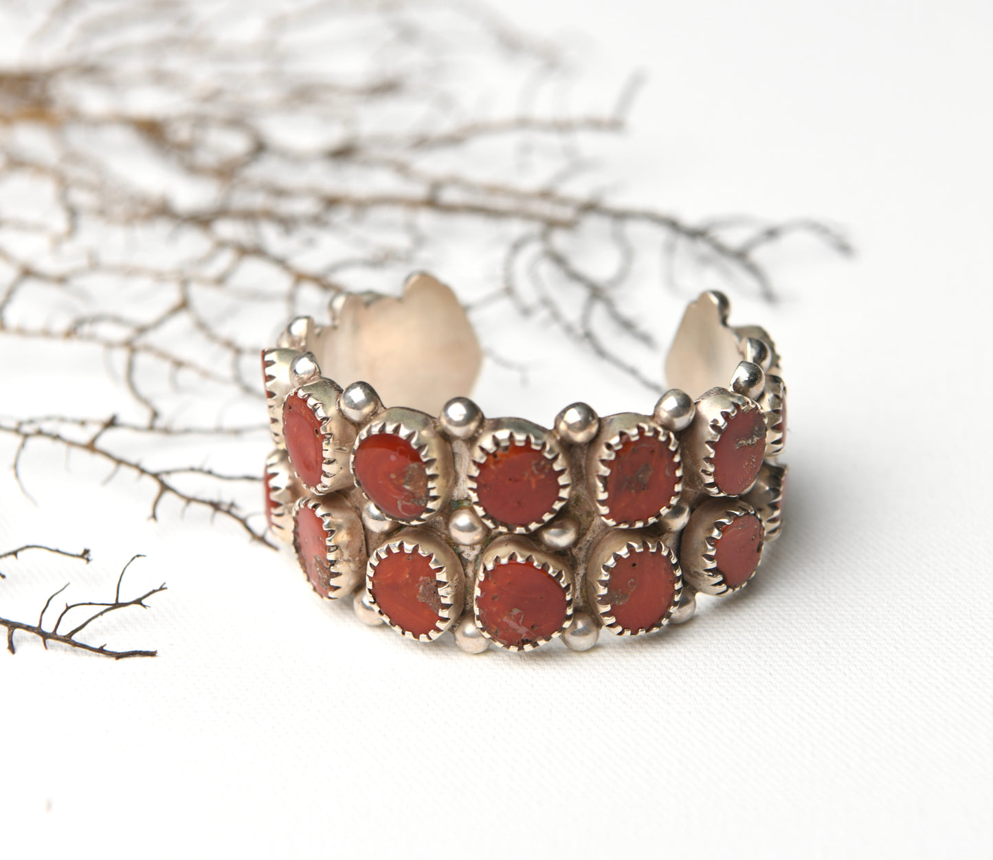Coral Tibetan Silver Cuff