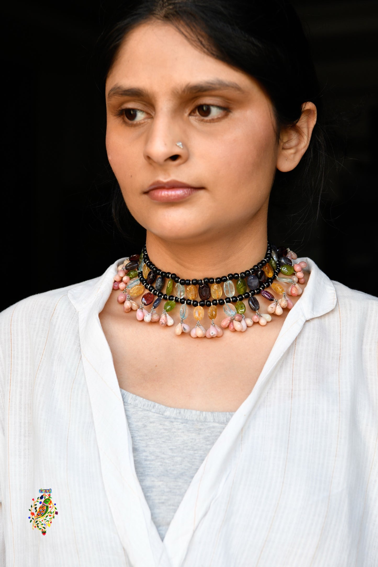 Natural Stones And Silver Designer Necklace