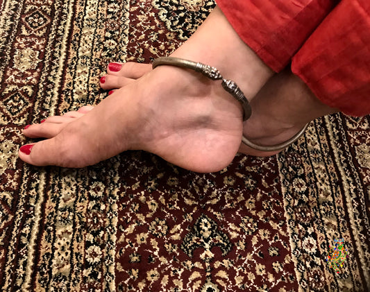 Silver Shermukh Carved Anklets