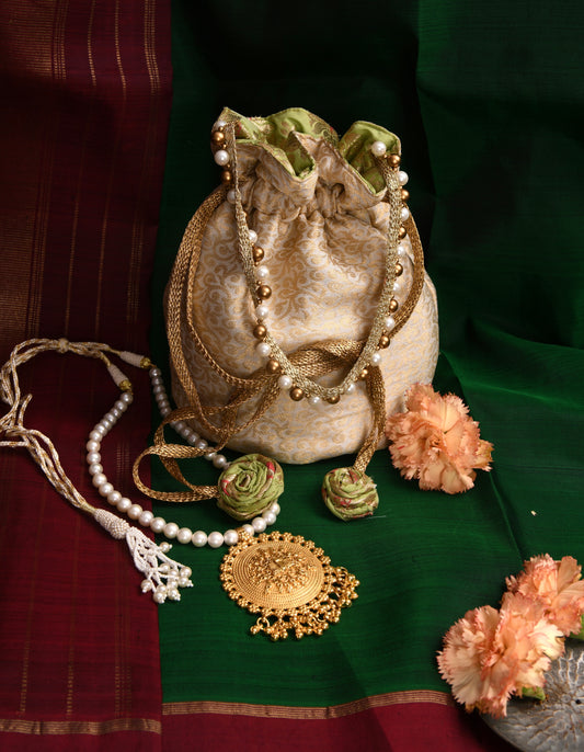 Golden Pure Silk Potli