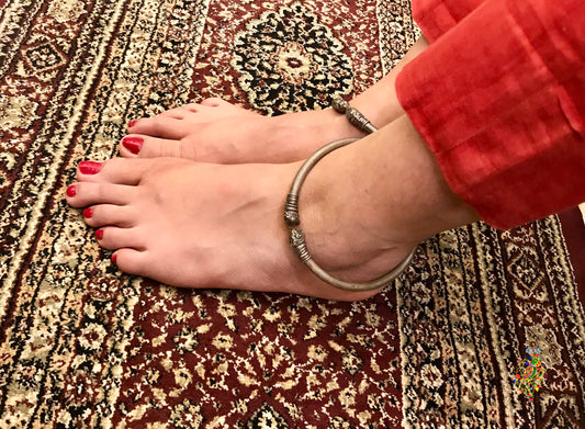 Silver Shermukh Carved Anklets