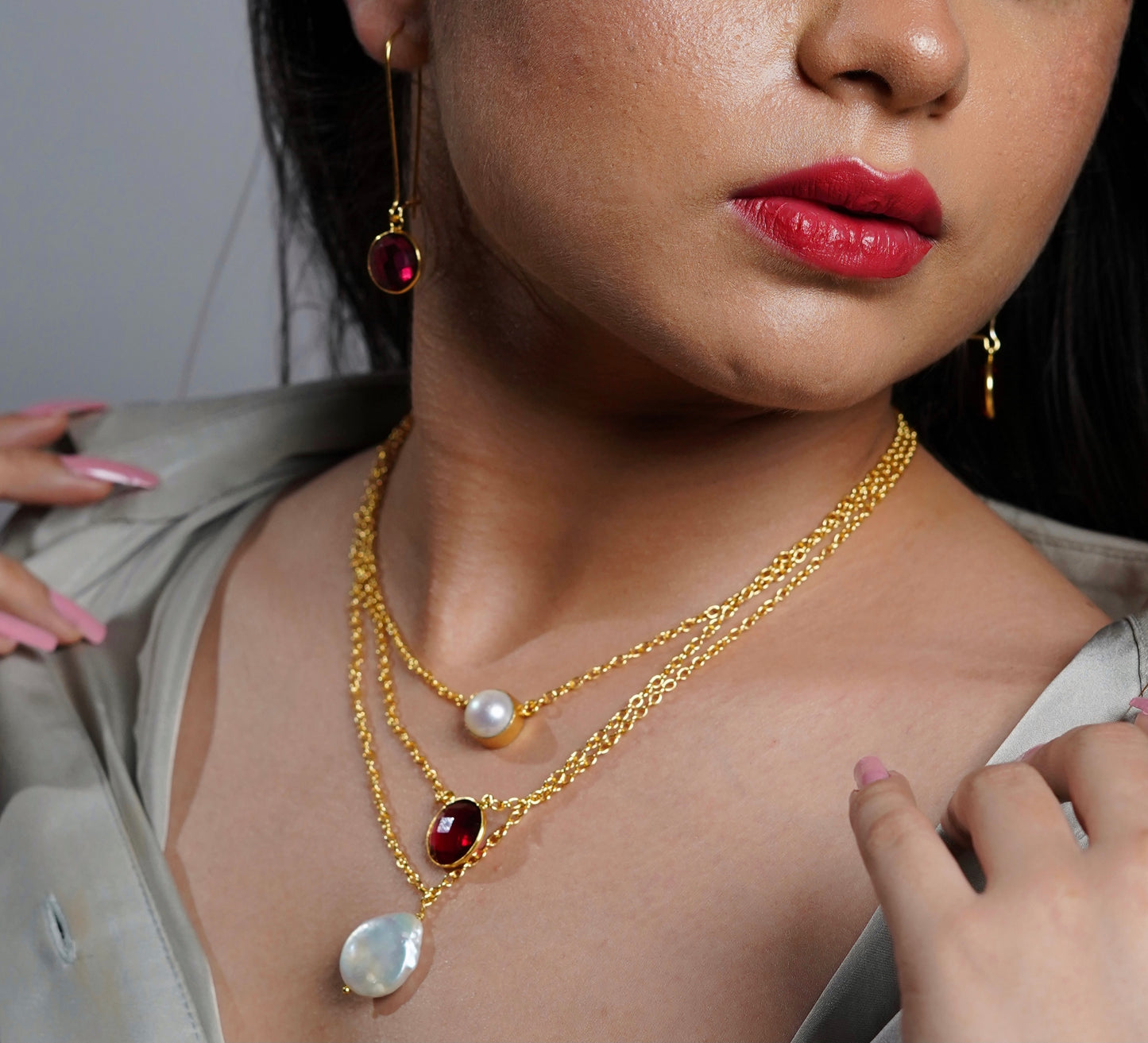 Eve's Charm Necklace with Red Wine Drops