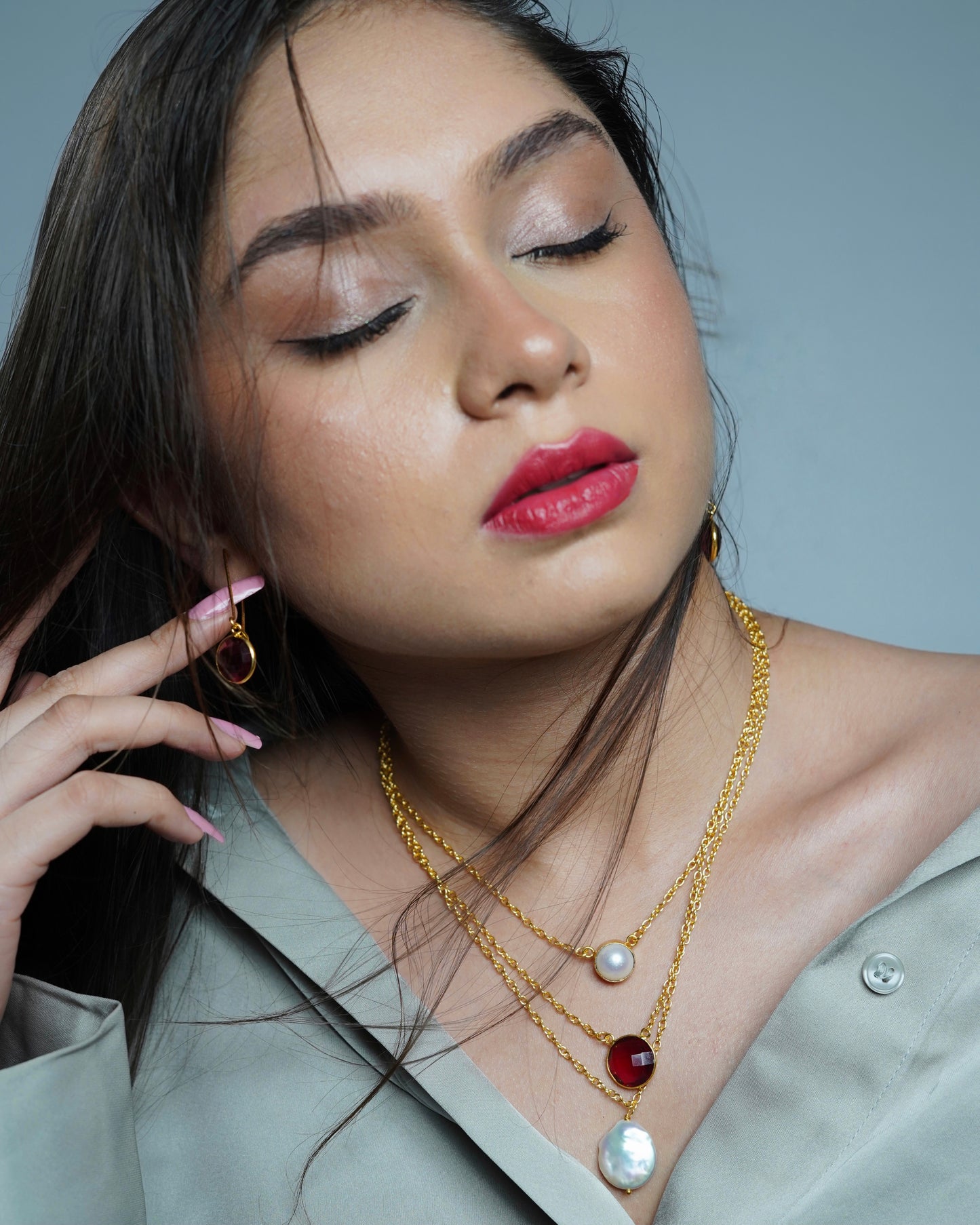 Eve's Charm Necklace with Red Wine Drops