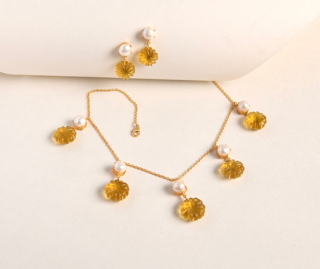 Citrine necklace deals and earring set