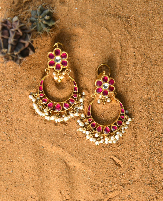 Kundan Floral Chaand Balis