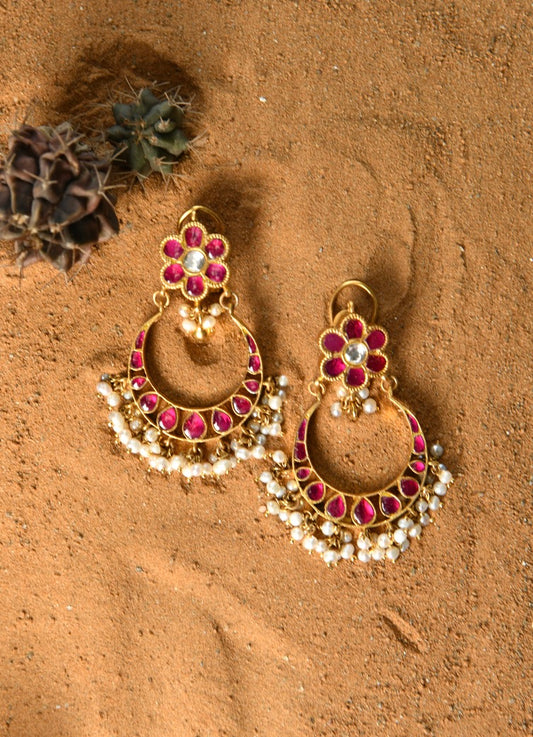 Kundan Floral Chaand Balis