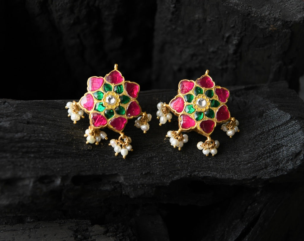 Pink Kundan Shining Stars Studs