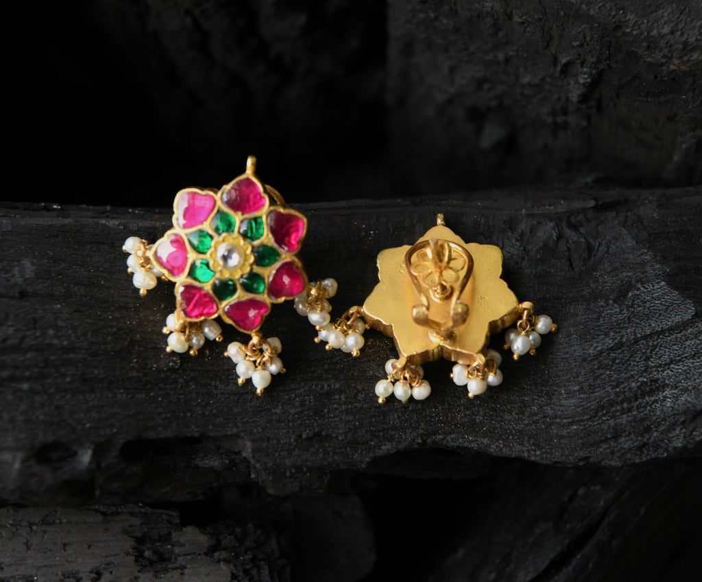 Pink Kundan Shining Stars Studs
