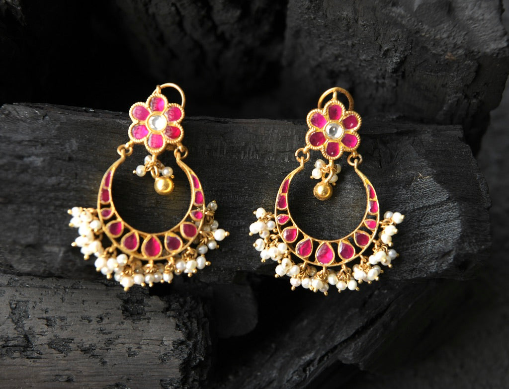 Kundan Floral Chaand Balis
