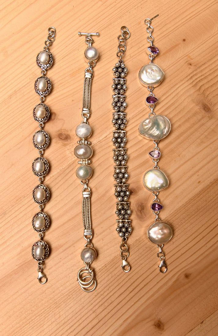 Amethyst and Baroque Pearl Bracelet (925 Silver)