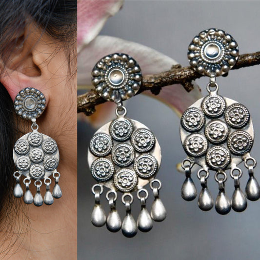 Multi Flower Silver Earrings